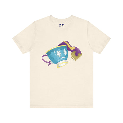 Ghostly Teacup w/ Biscuit Character Print Unisex Jersey Short Sleeve Tee