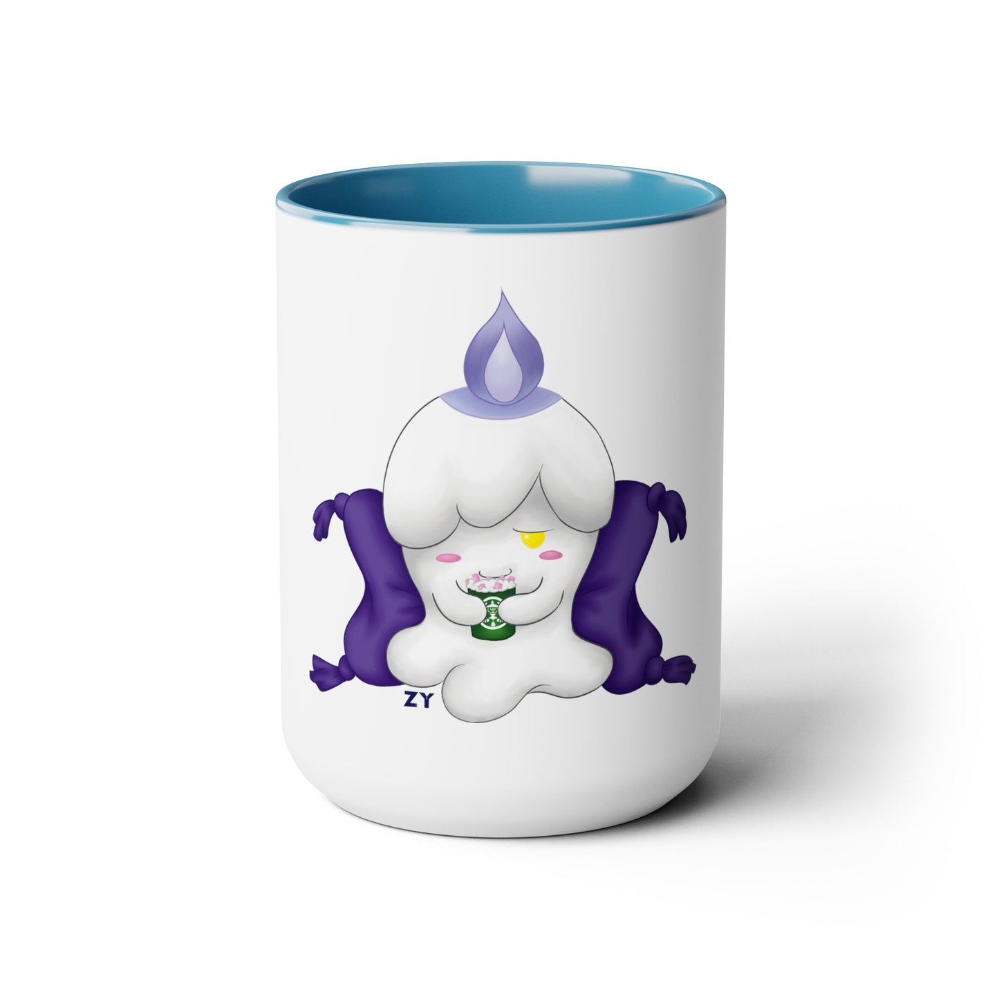 Ghost Monster Candle w/ Hot Chocolate Character Print OG Two-Tone Coffee Mugs, 15oz