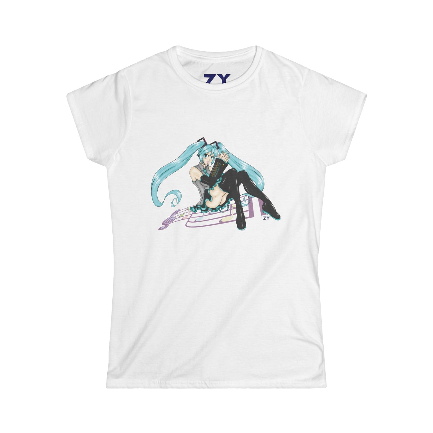 V: Miku Character Print Soft Style Ladies Tee