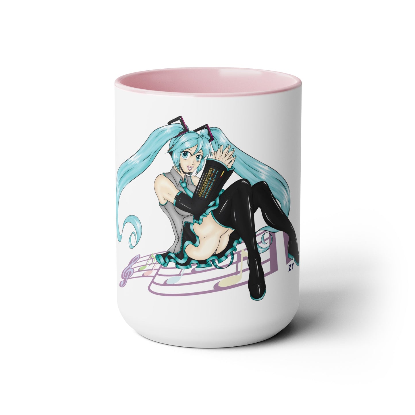 V: Miku Character Print OG Two-Tone Coffee Mugs, 15oz