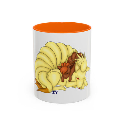 Poké Foxes 'Many Sleepy Tails' Print Character Print Two-Tone Coffee Mugs, 15oz