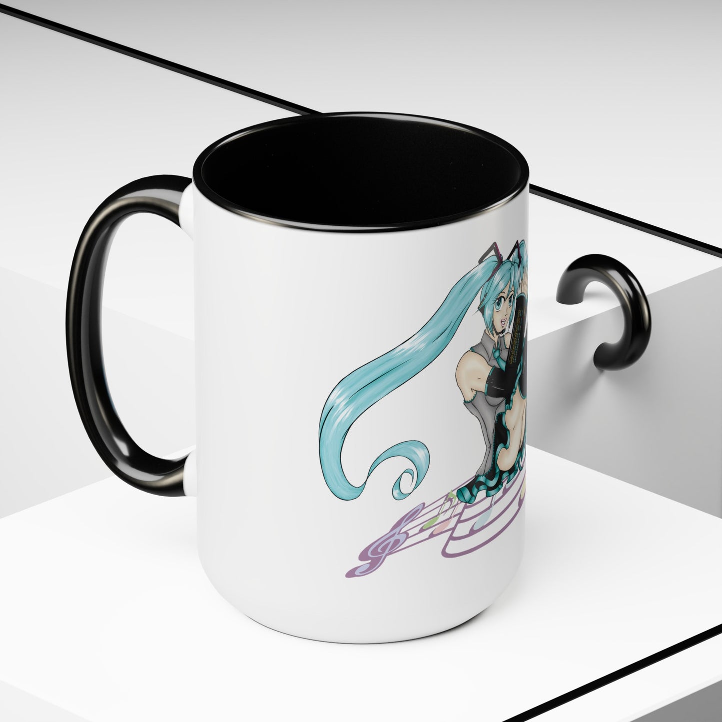 V: Miku Character Print OG Two-Tone Coffee Mugs, 15oz