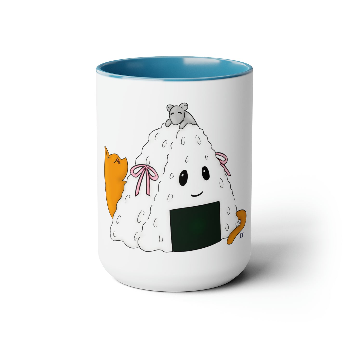 Fruits Basket Onigiri, Cat & Rat Two-Tone Coffee Mugs, 15oz