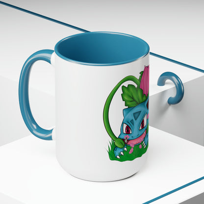 Pokesaur Ivy Beast Fanart Two-Tone Coffee Mugs, 15oz