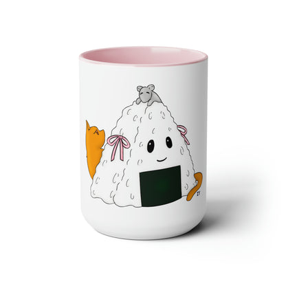 Fruits Basket Onigiri, Cat & Rat Two-Tone Coffee Mugs, 15oz