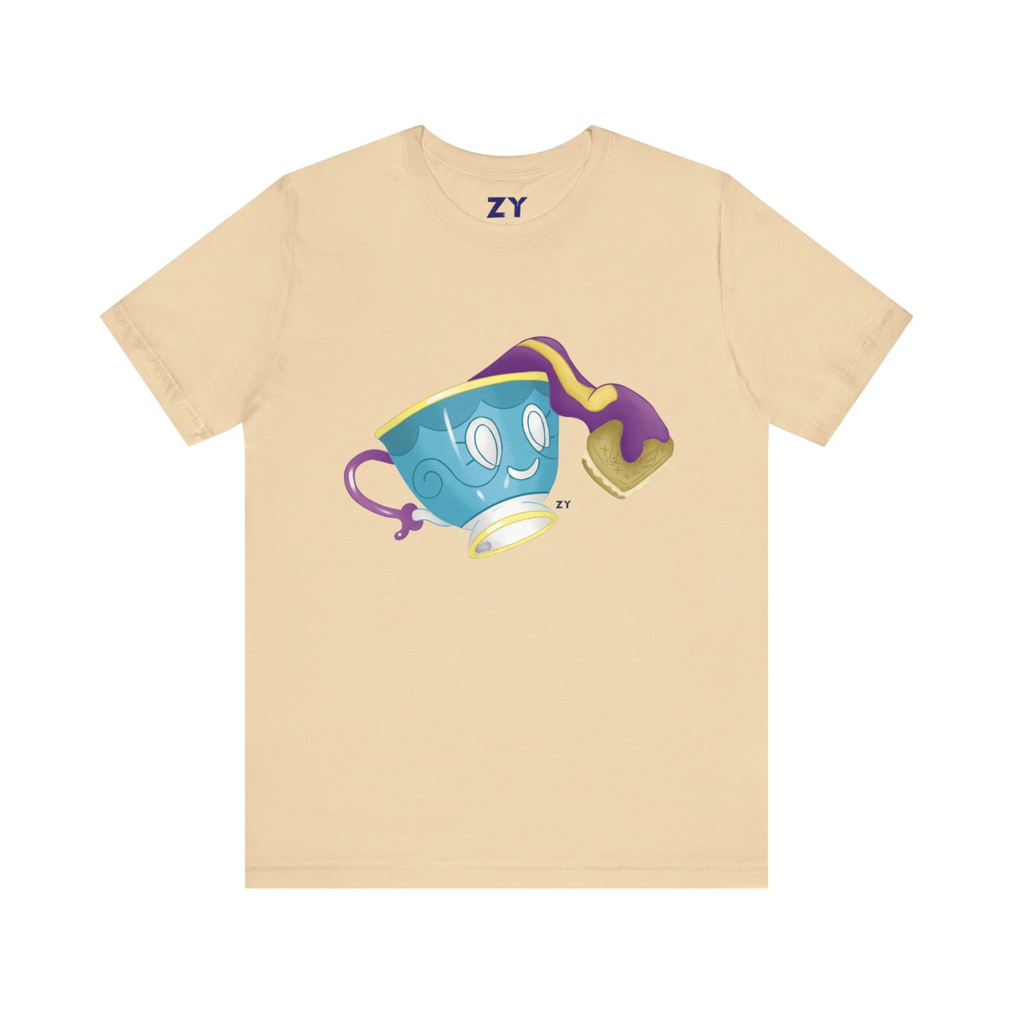 Ghostly Teacup w/ Biscuit Character Print Unisex Jersey Short Sleeve Tee