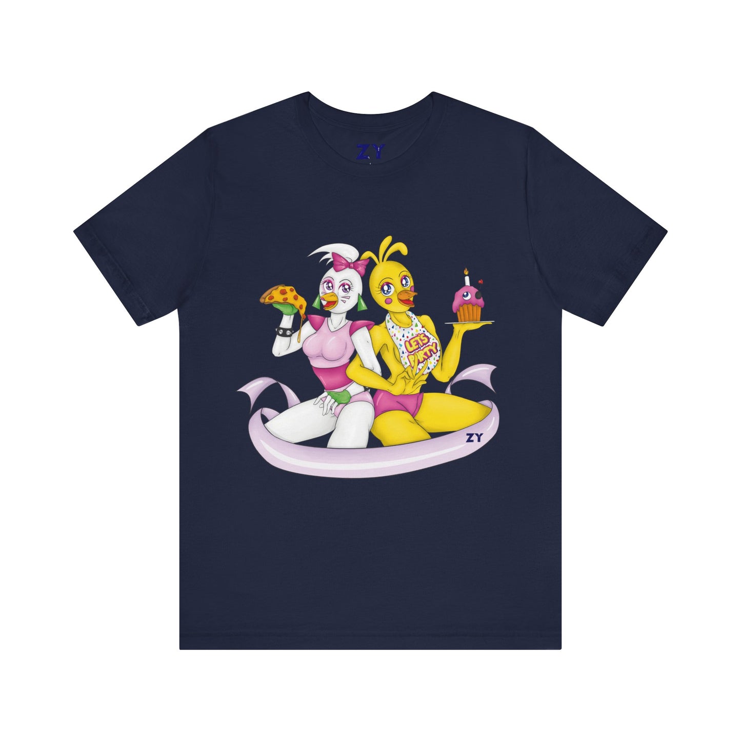 Double Chica (Toy & Glamrock) Character Print Fanart Unisex Jersey Short Sleeve Tee