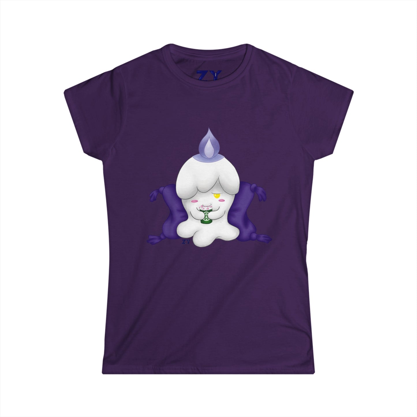 Ghost Monster Candle w/ Hot Chocolate Character Print Soft Style Ladies Tee