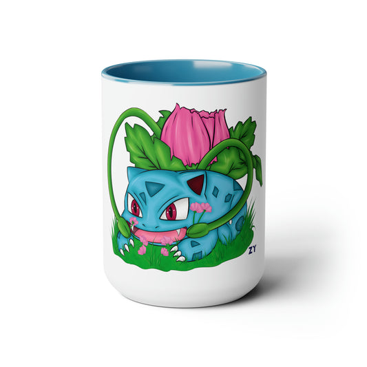 Pokesaur Ivy Beast Fanart Two-Tone Coffee Mugs, 15oz