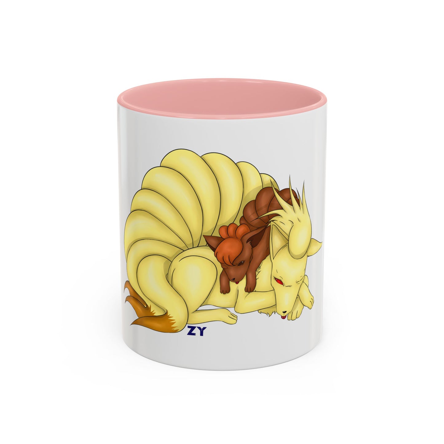 Poké Foxes 'Many Sleepy Tails' Print Character Print Two-Tone Coffee Mugs, 15oz