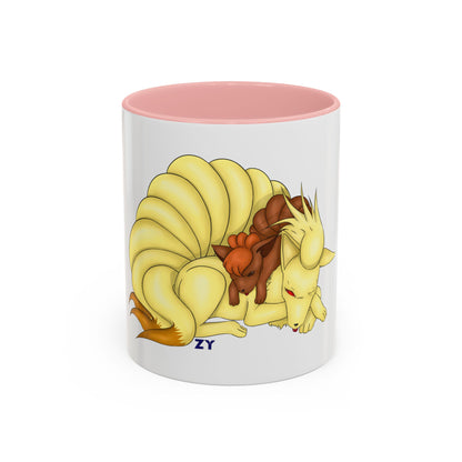 Poké Foxes 'Many Sleepy Tails' Print Character Print Two-Tone Coffee Mugs, 15oz