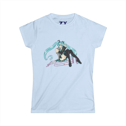 V: Miku Character Print Soft Style Ladies Tee