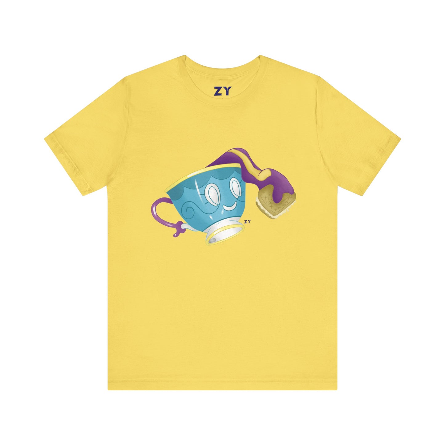 Ghostly Teacup w/ Biscuit Character Print Unisex Jersey Short Sleeve Tee