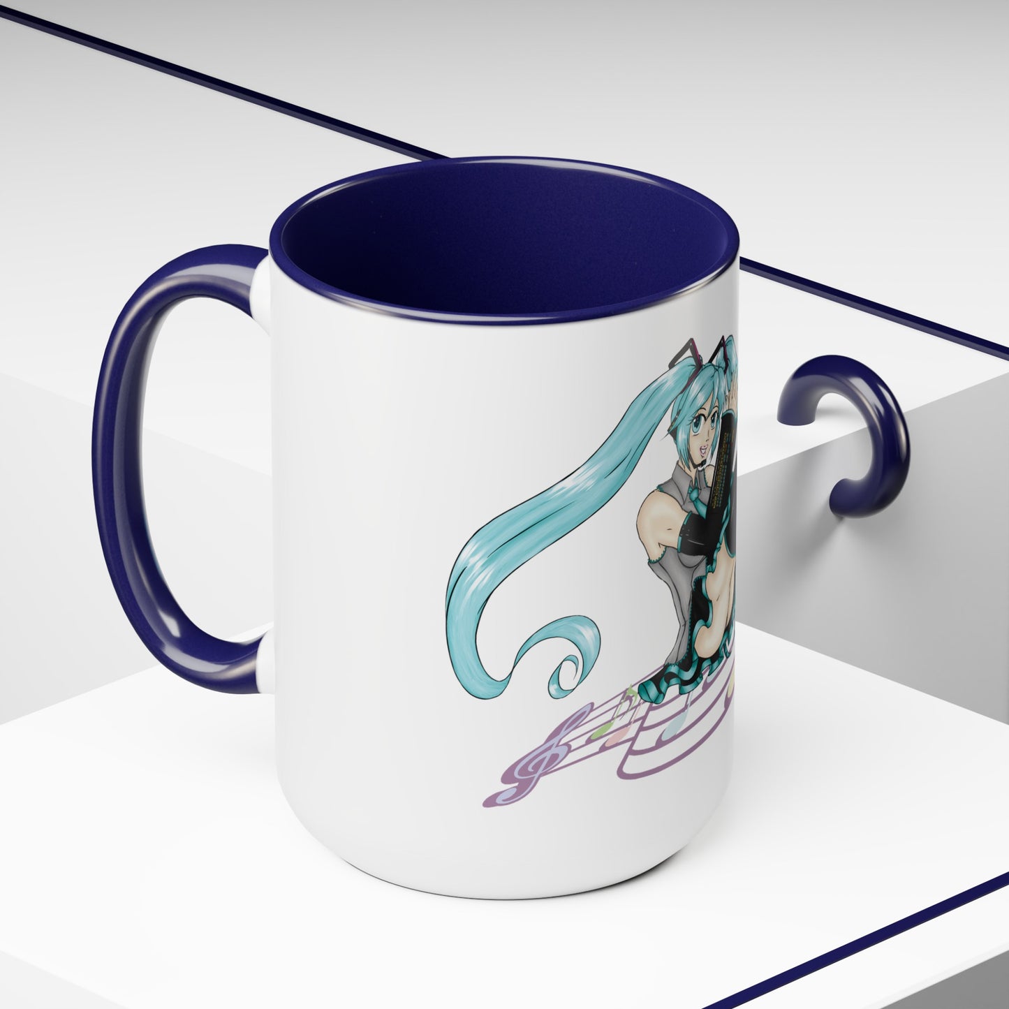 V: Miku Character Print OG Two-Tone Coffee Mugs, 15oz