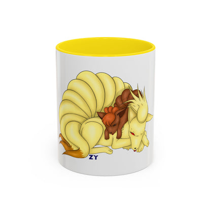 Poké Foxes 'Many Sleepy Tails' Print Character Print Two-Tone Coffee Mugs, 15oz