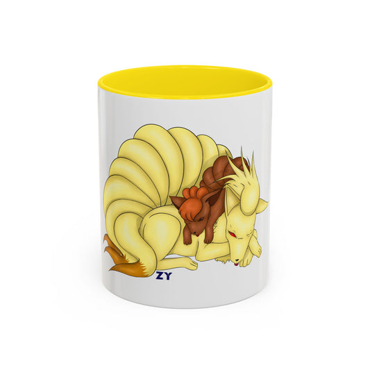 Poké Foxes 'Many Sleepy Tails' Print Character Print Two-Tone Coffee Mugs, 15oz