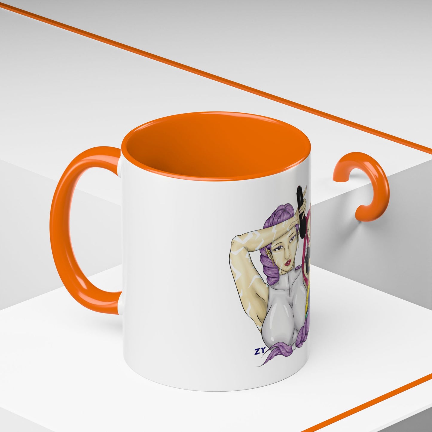 KPOP Trio Fanart Print OG Two-Tone Coffee Mugs, 15oz