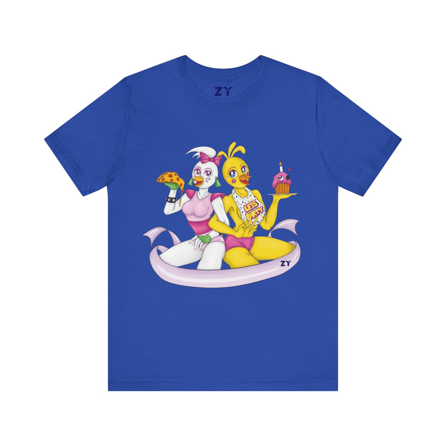 Double Chica (Toy & Glamrock) Character Print Fanart Unisex Jersey Short Sleeve Tee