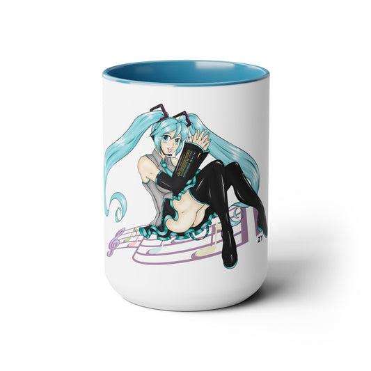 V: Miku Character Print OG Two-Tone Coffee Mugs, 15oz