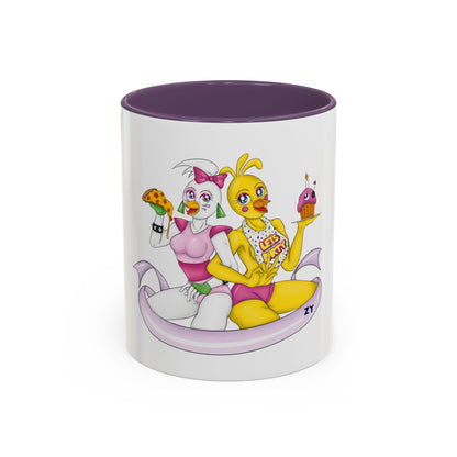 Double Chica (Toy & Glamrock) Character Fanart Print Two-Tone Coffee Mugs, 15oz