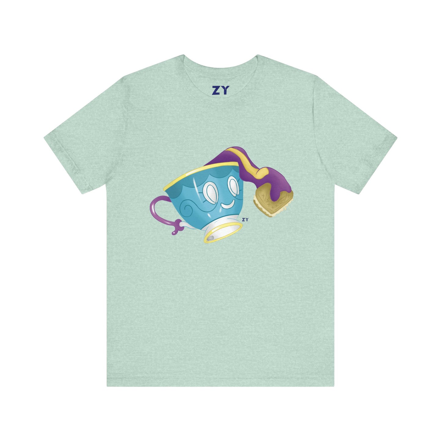 Ghostly Teacup w/ Biscuit Character Print Unisex Jersey Short Sleeve Tee