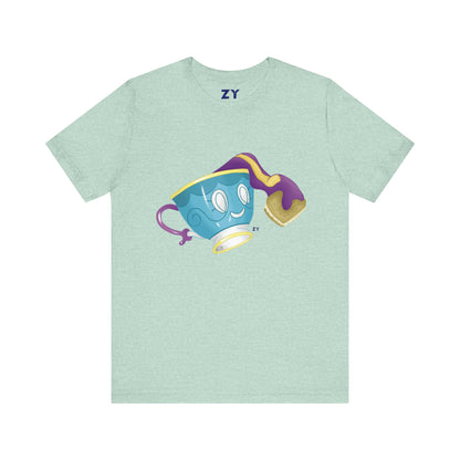 Ghostly Teacup w/ Biscuit Character Print Unisex Jersey Short Sleeve Tee