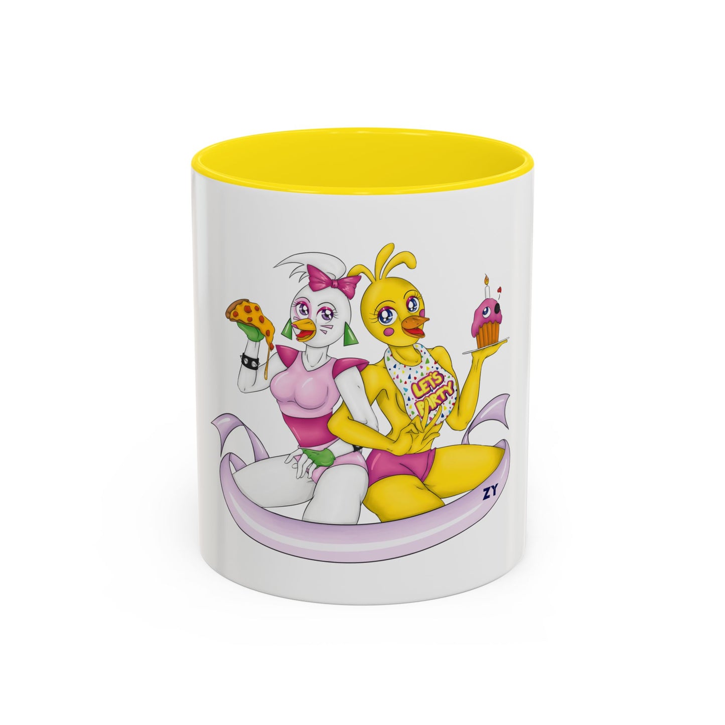 Double Chica (Toy & Glamrock) Character Fanart Print Two-Tone Coffee Mugs, 15oz