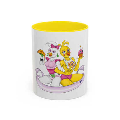 Double Chica (Toy & Glamrock) Character Fanart Print Two-Tone Coffee Mugs, 15oz