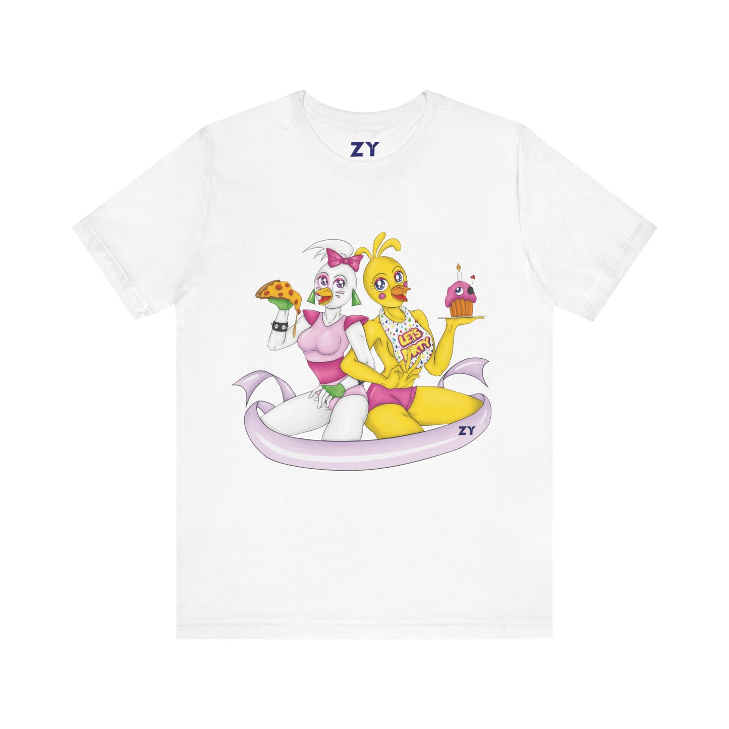 Double Chica (Toy & Glamrock) Character Print Fanart Unisex Jersey Short Sleeve Tee