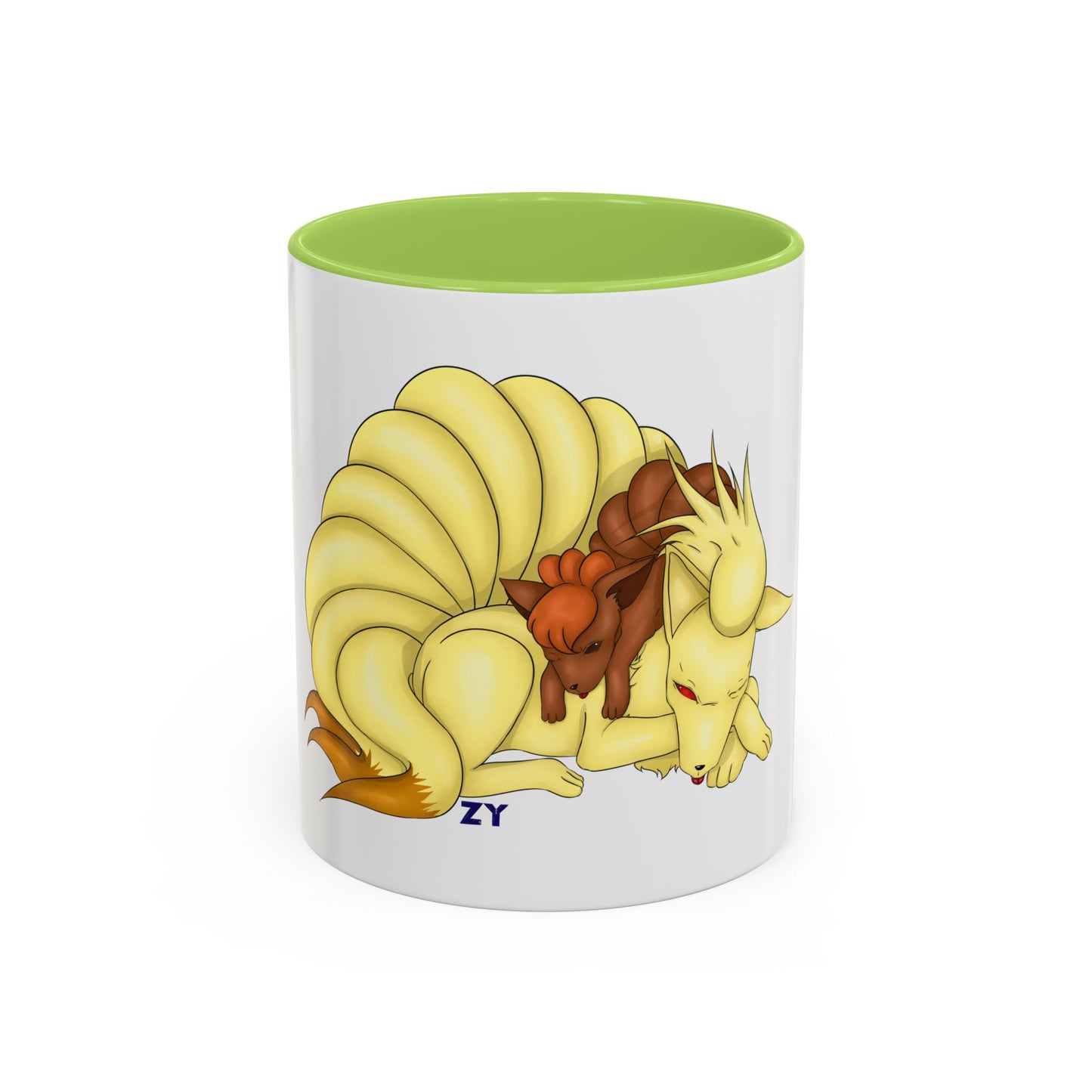 Poké Foxes 'Many Sleepy Tails' Print Character Print Two-Tone Coffee Mugs, 15oz