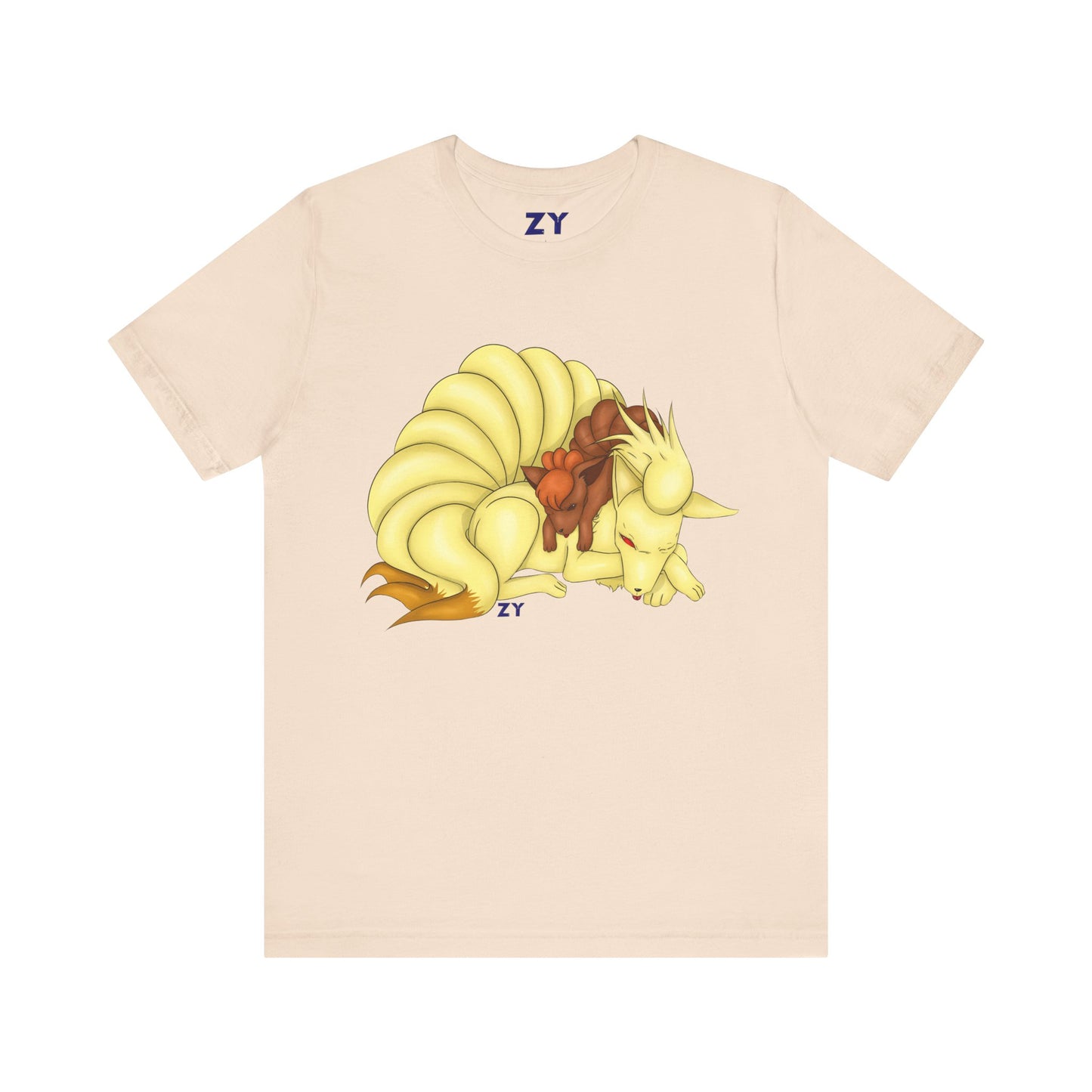 Poké Foxes 'Many Sleepy Tails' Print Character Print Unisex Jersey Short Sleeve Tee