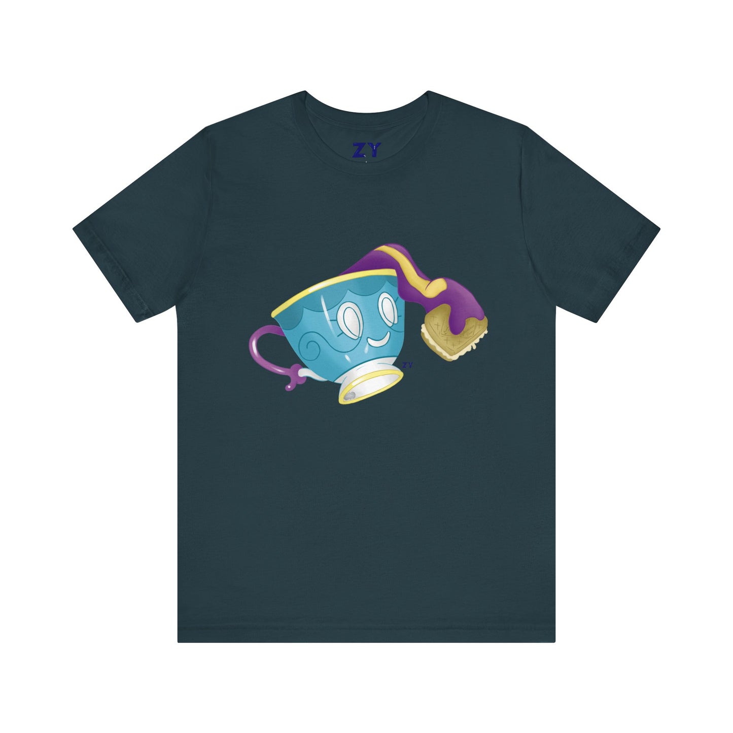 Ghostly Teacup w/ Biscuit Character Print Unisex Jersey Short Sleeve Tee