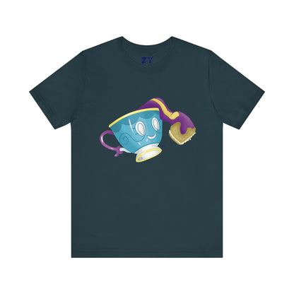 Ghostly Teacup w/ Biscuit Character Print Unisex Jersey Short Sleeve Tee