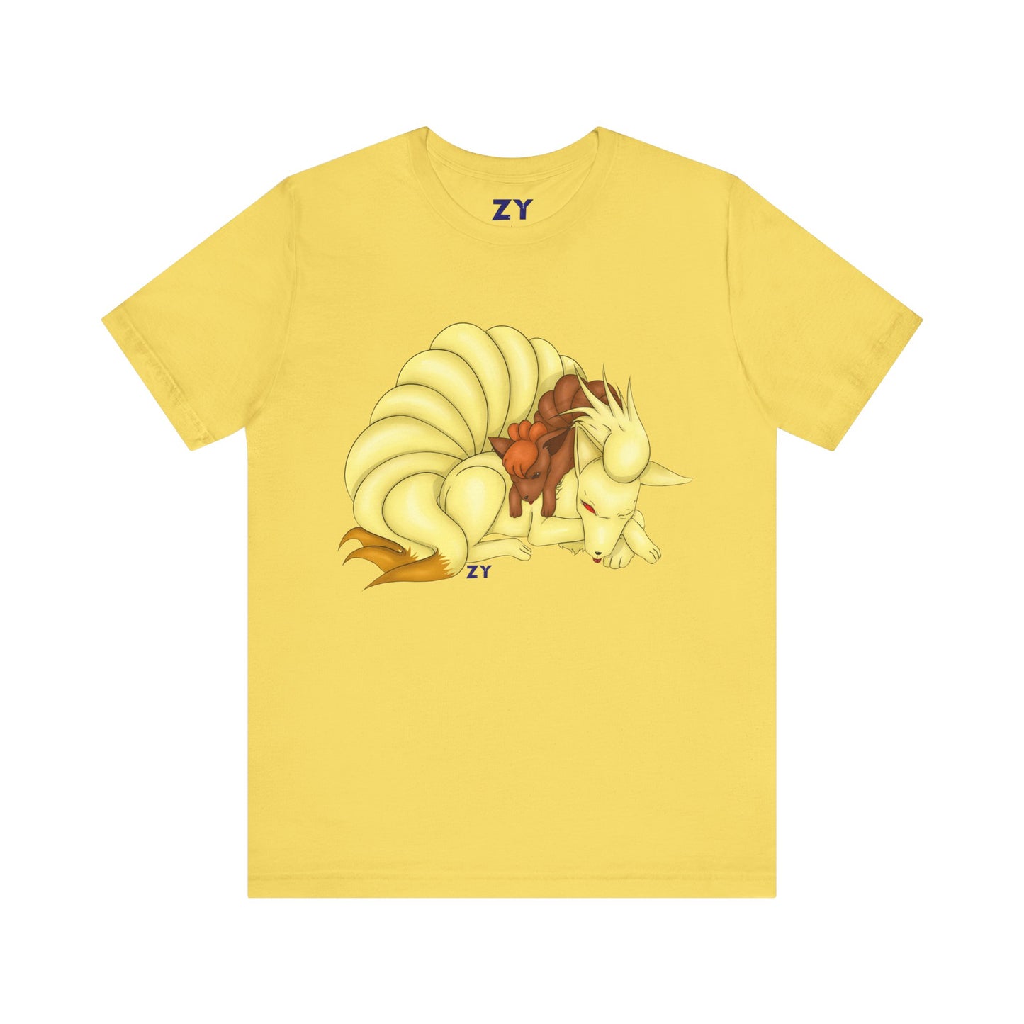 Poké Foxes 'Many Sleepy Tails' Print Character Print Unisex Jersey Short Sleeve Tee