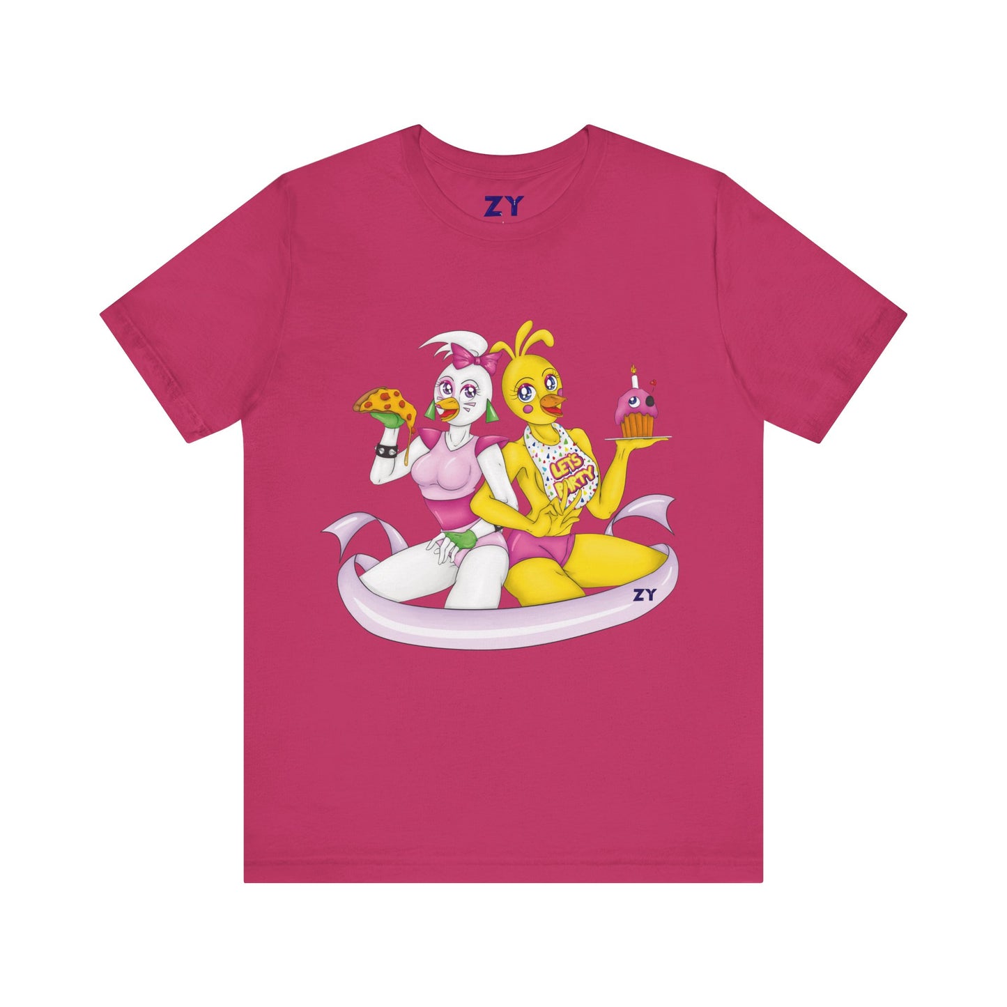Double Chica (Toy & Glamrock) Character Print Fanart Unisex Jersey Short Sleeve Tee