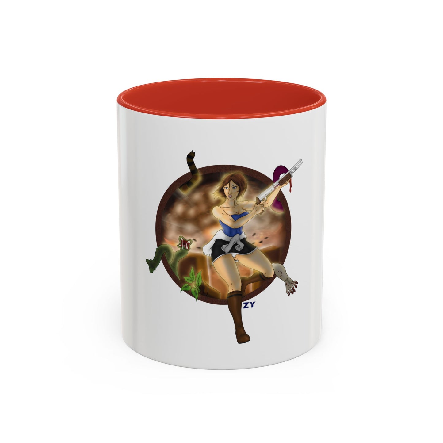 OG RE3 Jill Last Escape Character Print Fanart Two-Tone Coffee Mugs, 15oz