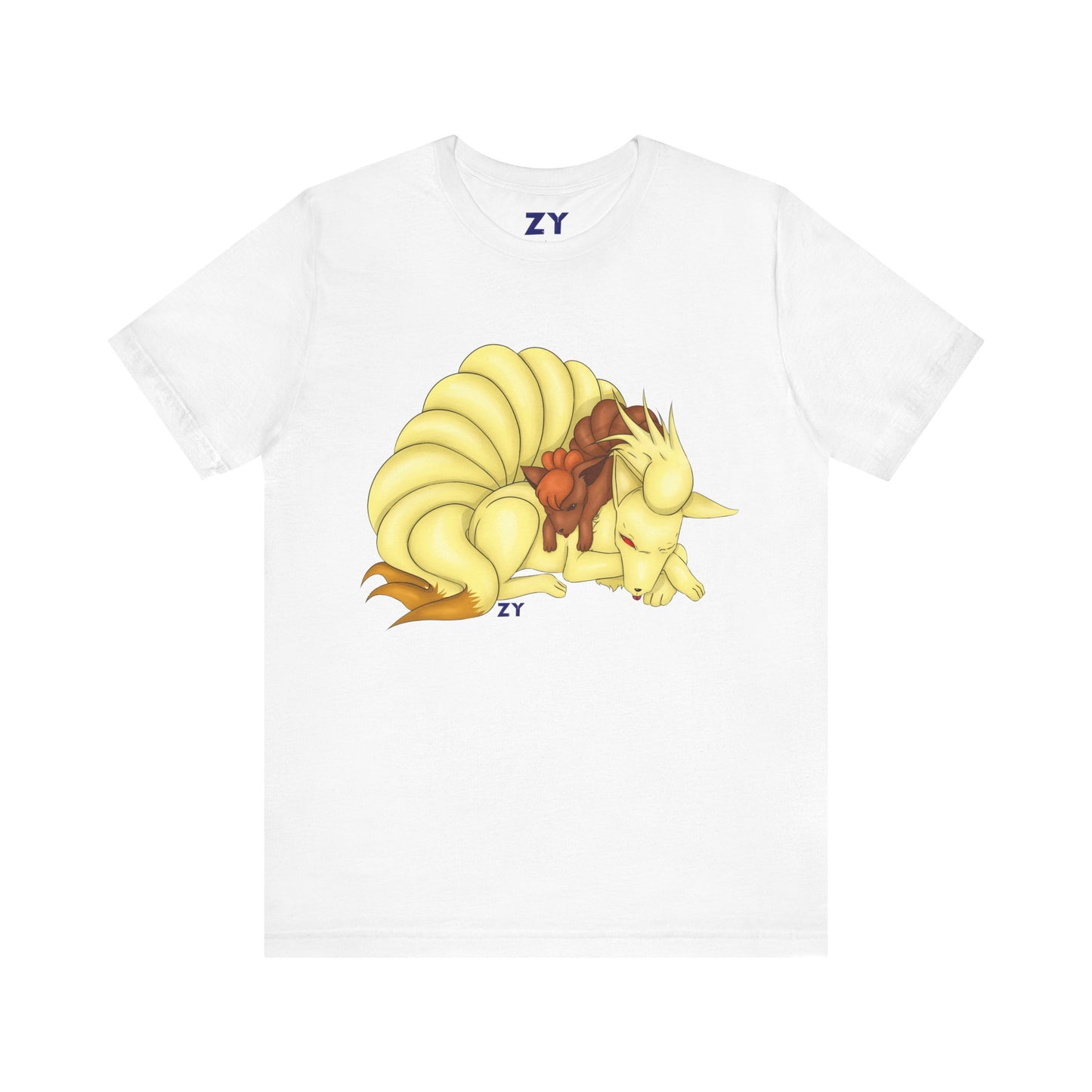Poké Foxes 'Many Sleepy Tails' Print Character Print Unisex Jersey Short Sleeve Tee