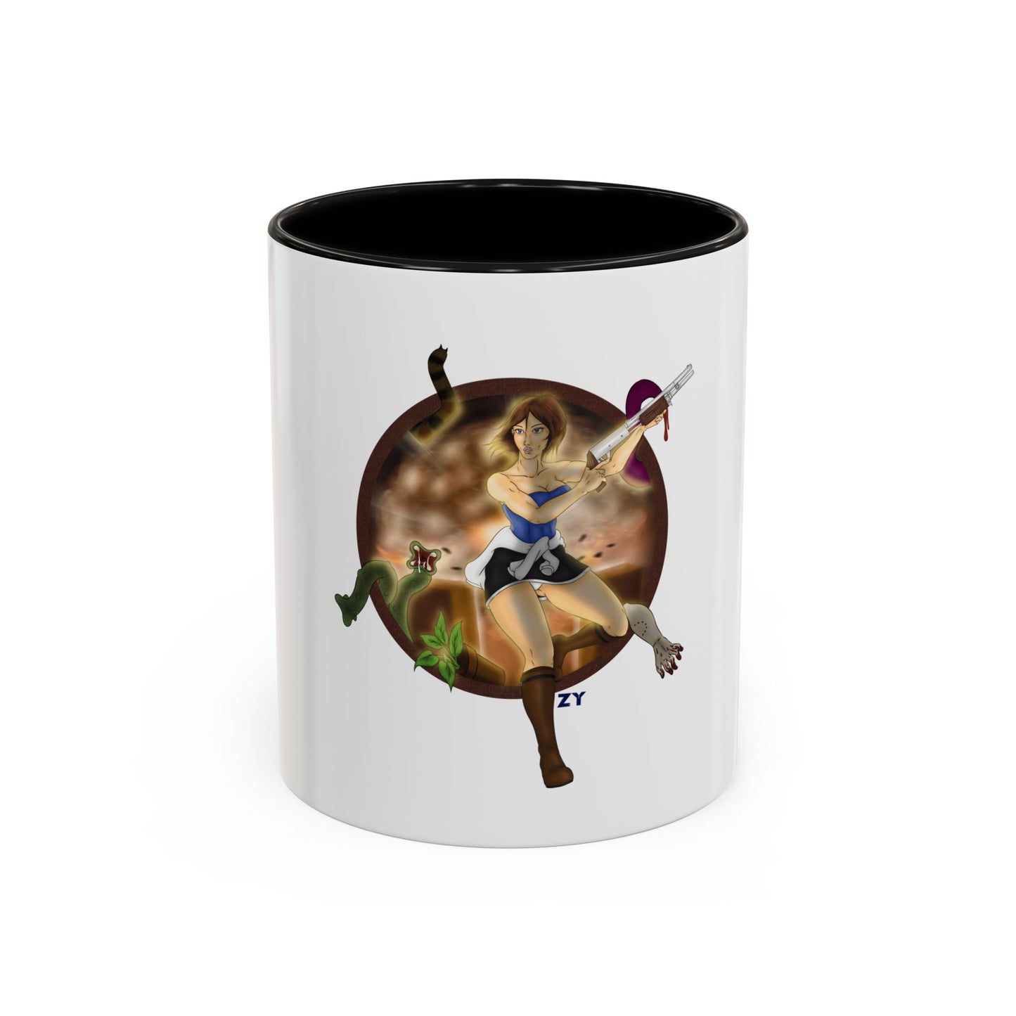 OG RE3 Jill Last Escape Character Print Fanart Two-Tone Coffee Mugs, 15oz