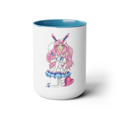 Sylve Girl Kawaii Interpretive Character Print OG Two-Tone Coffee Mugs, 15oz