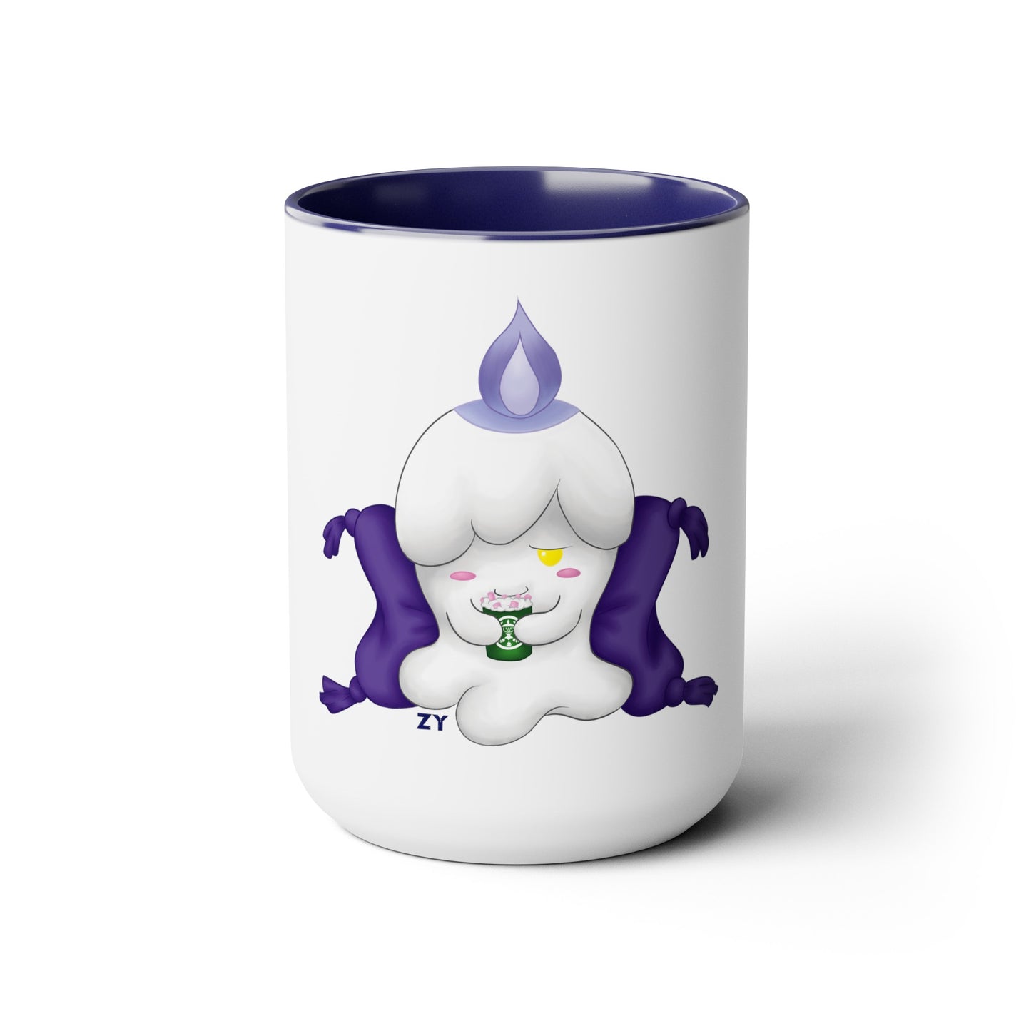 Ghost Monster Candle w/ Hot Chocolate Character Print OG Two-Tone Coffee Mugs, 15oz