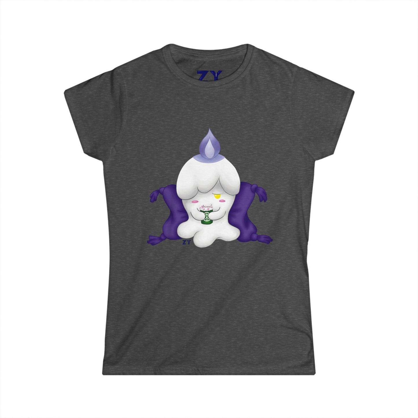 Ghost Monster Candle w/ Hot Chocolate Character Print Soft Style Ladies Tee