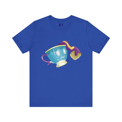 Ghostly Teacup w/ Biscuit Character Print Unisex Jersey Short Sleeve Tee