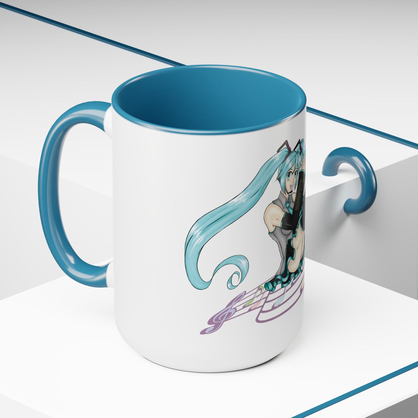 V: Miku Character Print OG Two-Tone Coffee Mugs, 15oz