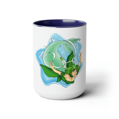 Mew Lettuce Mermaid Two-Tone Coffee Mugs, 15oz