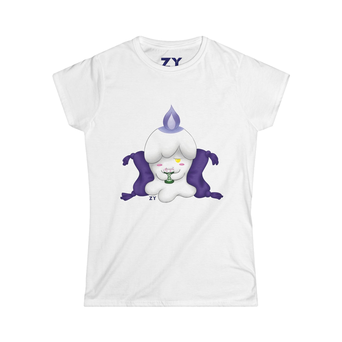 Ghost Monster Candle w/ Hot Chocolate Character Print Soft Style Ladies Tee