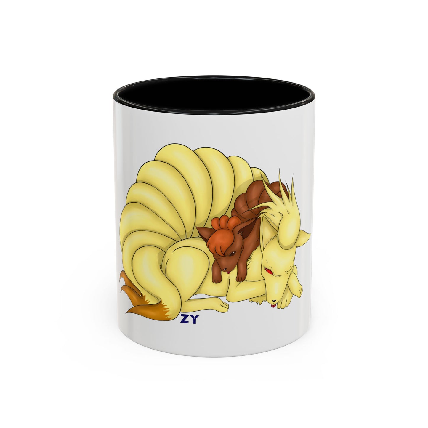 Poké Foxes 'Many Sleepy Tails' Print Character Print Two-Tone Coffee Mugs, 15oz