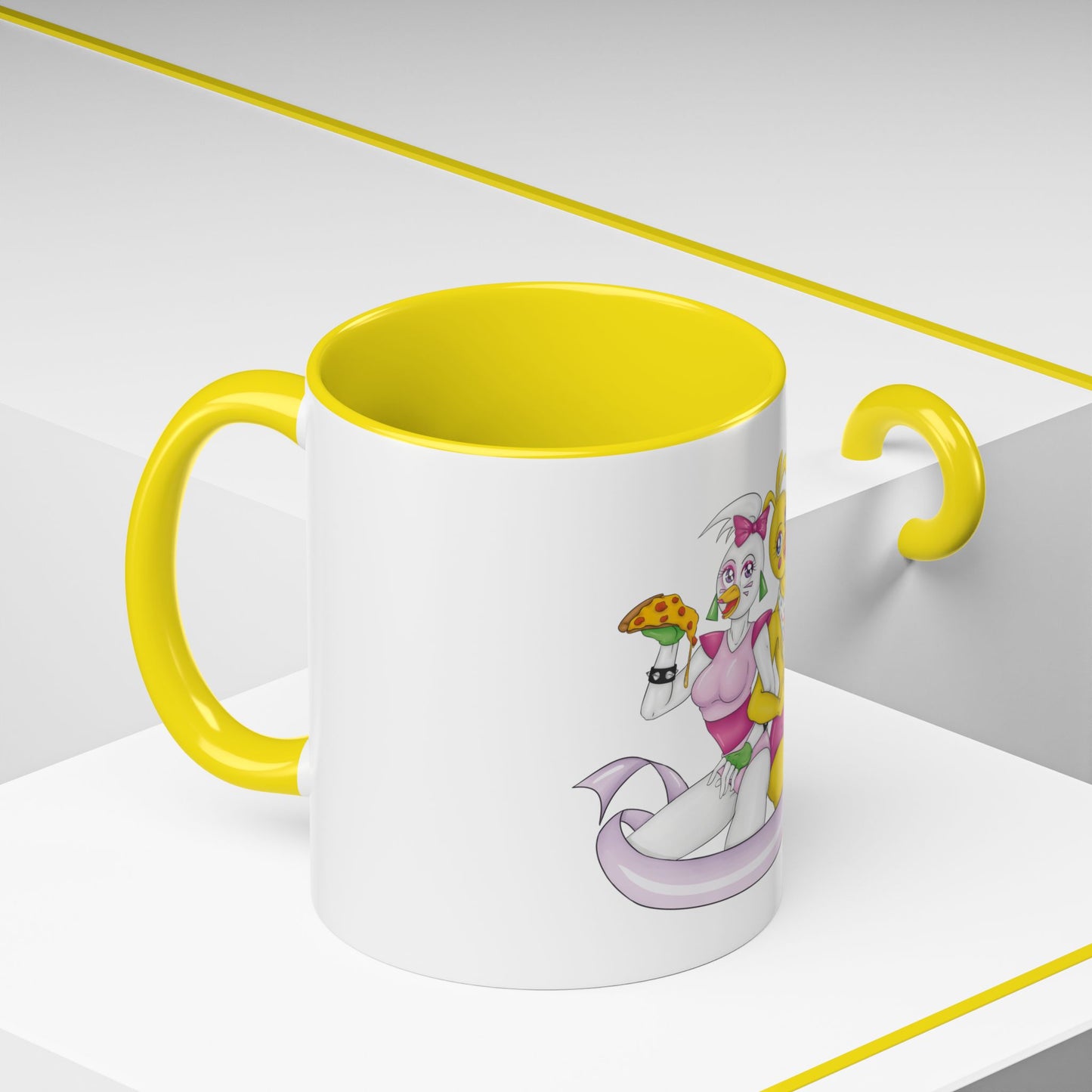 Double Chica (Toy & Glamrock) Character Fanart Print Two-Tone Coffee Mugs, 15oz