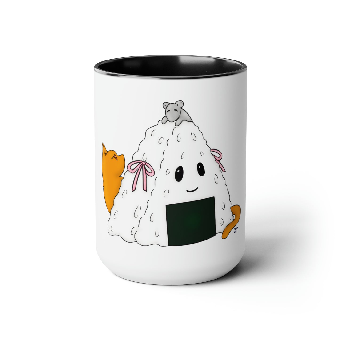 Fruits Basket Onigiri, Cat & Rat Two-Tone Coffee Mugs, 15oz