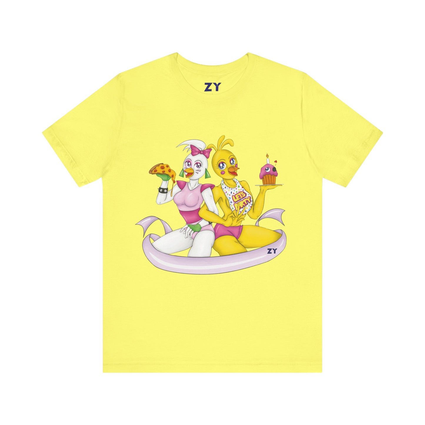 Double Chica (Toy & Glamrock) Character Print Fanart Unisex Jersey Short Sleeve Tee