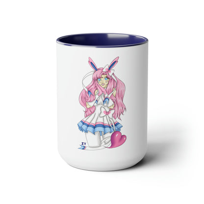 Sylve Girl Kawaii Interpretive Character Print OG Two-Tone Coffee Mugs, 15oz